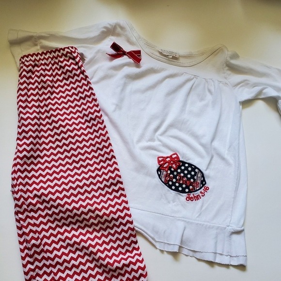 Smarties Britches Go Dawgs Football Outfit Red Chevron Leggings White Top Sz 6/7 - Picture 1 of 16